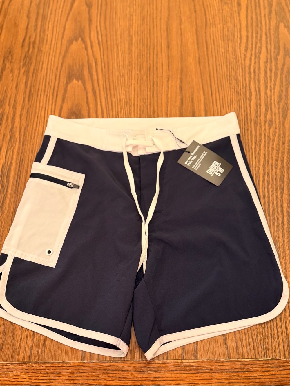 Classic Navy Men's Swim Board Shorts with White Trim